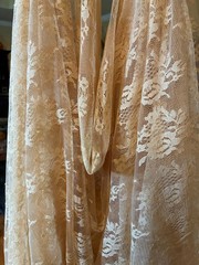 Beige BLUSH SHEER LACE FABRIC 5 Yds 53″ w Lightweight Bridal Stretch Floral Veil