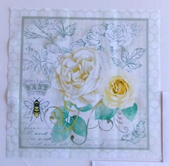 Cotton Fabric Pic D Queen Bee and Flowers Square is 10 1/4″ L x 10″ W Cream Bkg