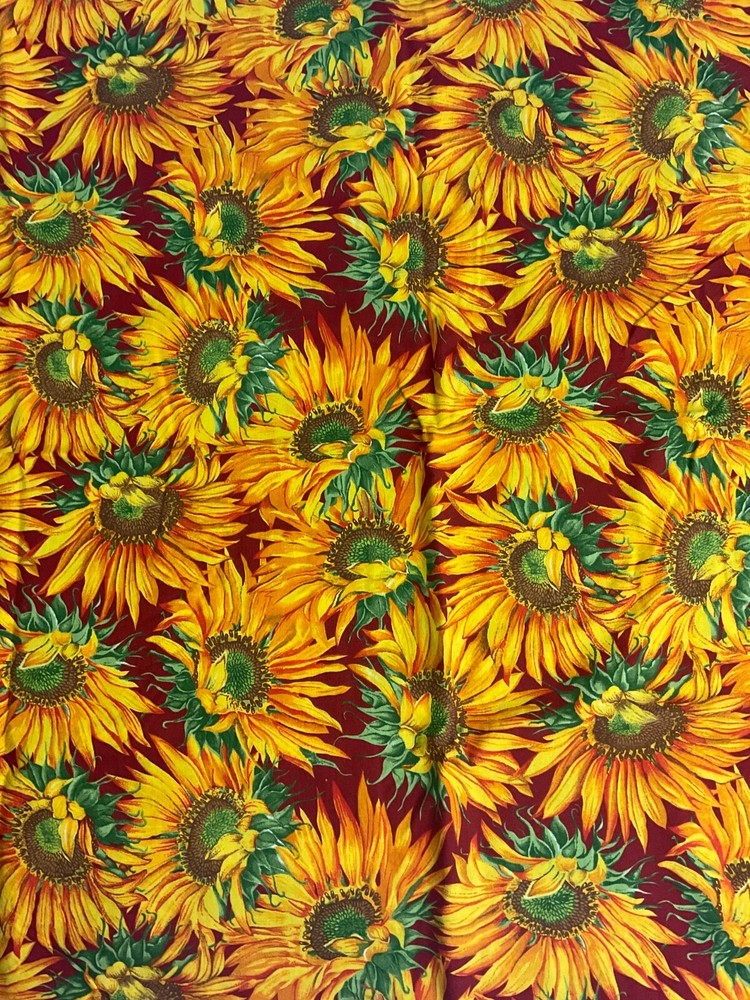 Sunflower Fabric Red Yellow Green By 1/2 or 1 Yard x 44″ Cotton