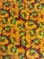 Sunflower Fabric Red Yellow Green By 1/2 or 1 Yard x 44″ Cotton
