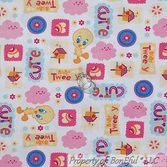 BonEful Fabric FQ Cotton Quilt Pink Looney Tunes Baby Tweety Bird House Heart US
