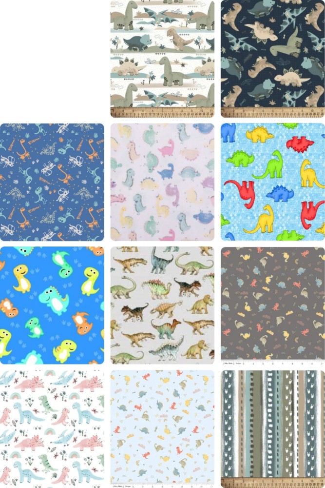 4 Fat Quarters – Assorted Dinosaur Flannel Fat Quarter Bundle (Single Bundle)