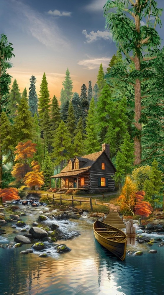 Timeless Treasures Woodland Retreat Cabin Cotton Quilt Fabric Panel 24 x 44