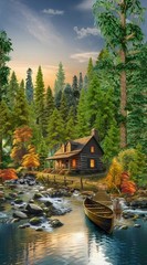 Timeless Treasures Woodland Retreat Cabin Cotton Quilt Fabric Panel 24 x 44