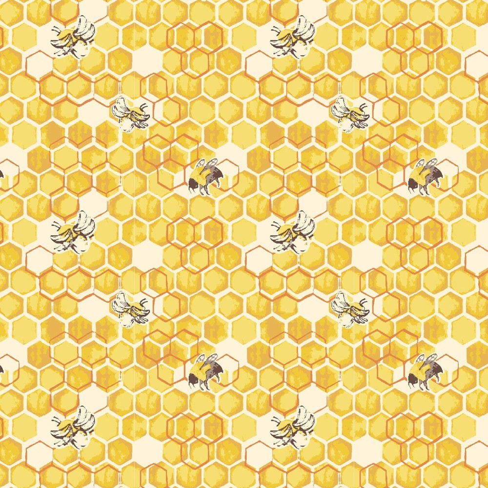 Animal Fabric | Bumble & Bloom Bee Honeycomb Yellow | Henry Glass YARD