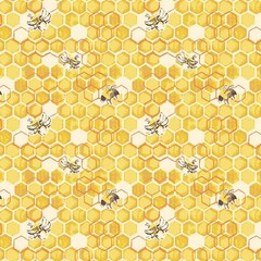 Animal Fabric | Bumble & Bloom Bee Honeycomb Yellow | Henry Glass YARD
