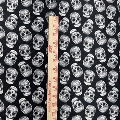 Halloween Black Gray White Sugar Skulls Collage Cotton Fabric BTHalfY #68