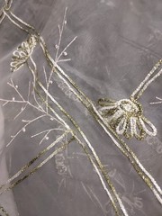 Embroidered Chiffon Fabric With Silver Mettalic Thread