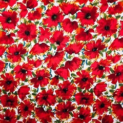 Red Floral Fabric Poppies Flowers Minerva Jardin Remnant Stretch Cotton Sateen