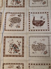 Veg Joan Kessler Concord Fabrics Cotton Panel Cream Floral Animals 44”x 64”