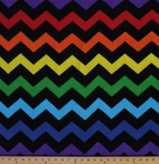 Chevron Stripe Multi Colored on Black Fleece Fabric Print by the Yard A239.03