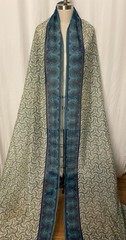 100% Silk Faille Geometric Motiff Border Teal Cream Dotted Pinwheel 6 Yards