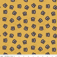 Route 66 Signs Gold Cotton Fabric