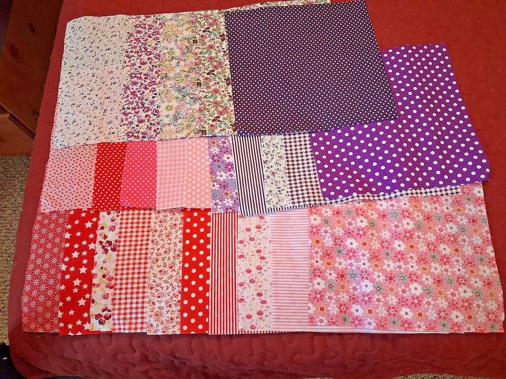 Cotton Fabric Squares, 25pcs- 10×10 inches Multi-color, Pink and PurpleSs
