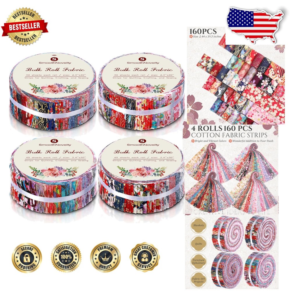 Japanese Style 160pc Cotton Fabric 2.44″x39″ Quilting Rolls – Quality Crafting