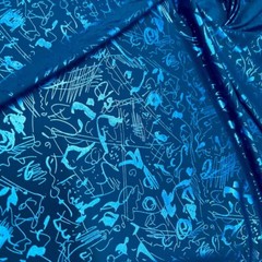 Spandex Stretch Fabric Neon Blue Abstract Print 60″ Wide by Yard for Swimwear
