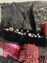 Remnant / Salvaged Vintage Material & Ephemera Pack. Black, Velvet, Sparkle Mix