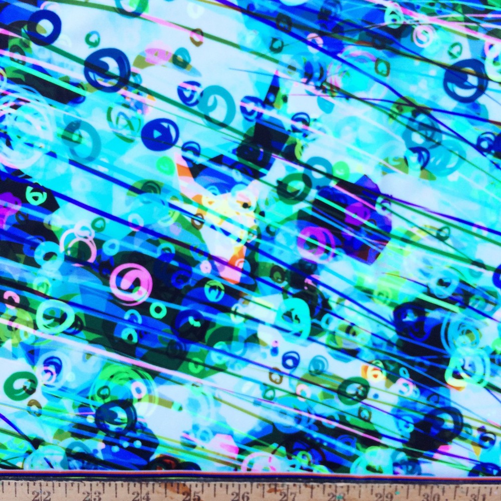 Polyester Spandex Fabric Colorful Streaks & Swirls- Blue Green Purple -1/2 Yard