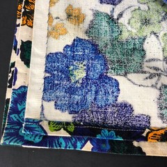 Vtg Riegel Material Fabric BOLD Floral Blue Green 2.5 Yd MCM Mid Century Tablecl