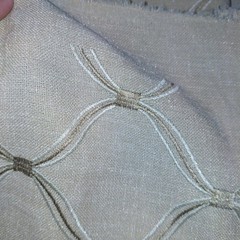Lot Of 2 Pieces Total Ove 4 Yards Beige Embroidered Linnen Lattice Fabric
