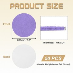 50 Pcs Adhesive Felt Circles, 1.5″ Round Non-Woven Felt Stickers, Light Purple