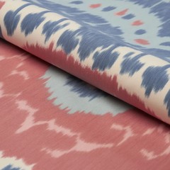 Schumacher Warp Print Fabric- Samarkand Ikat / Chambray & Coral 4.30 yds 176065