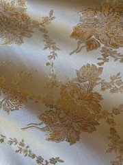 Cream & Gold Roses Floral – Faux Silk Brocade Jacquard Fabric