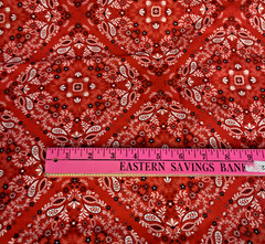 Patches of Western Cowboycore Poppy Red Bandana Paisley Print 18″x14