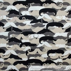 BonEful Fabric FQ Cotton Quilt Black White B&W Gray Tan Men Mustache Swirl Print
