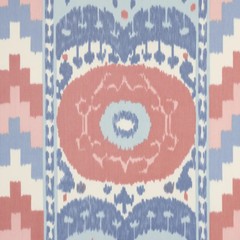 Schumacher Warp Print Fabric- Samarkand Ikat / Chambray & Coral 4.30 yds 176065