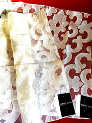 ROBERT ALLEN Designer Sample Damask Sheer Fabric Set / 2 Ivory Off-White Shiny
