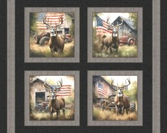 MDG – Patriotic Bucks And Barns Quilting Fabric Panel 🇺🇸🇺🇸🦌🦌