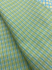 Vintage Small Check Blue Yellow White Print Fabric 62″ x 86″