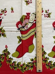 Vtg CHRISTMAS Stocking Doll Teddy Toys Cotton Fabric Pillowcase Apron Tablecloth