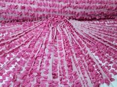 Fabric By The Yard Pink Lace 3d Polka-dot Bows Embroidery On Mesh Clothing Girls