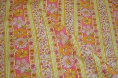 1.27 yd Jo Ann cotton Fabric Pink Yellow Flower Stripe Quilt Craft 44″ x 46″ BTP