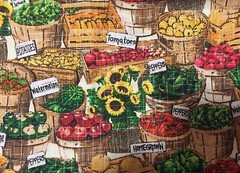 Farmers Market Cotton Fabric Vegetable Baskets Sunflowers – 1/2 Yard (18×43)