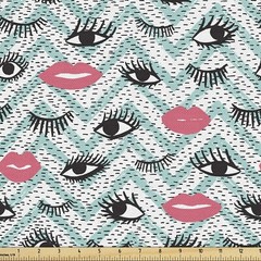 NEW Lunarable Makeup Lips and Eyelashes Decorative Fabric 3 Yards L 108″X W 58″