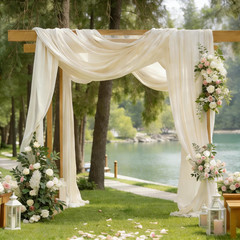 Ivory Wedding Arch Draping Fabric, 1 Pack 29″ X 20FT Sheer Fabric Arch Drapery C