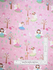 Fairy Girls Woodland Animals Flowers Pink Cotton FabricTraditions By The Yard