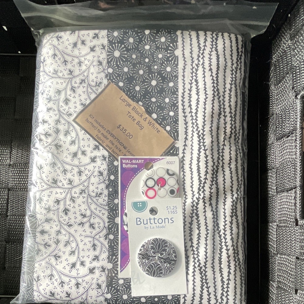 Black & White Fabric Bundle Floral & Geometric Prints w/ Walmart Buttons
