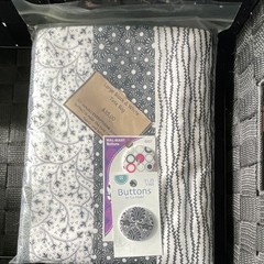 Black & White Fabric Bundle Floral & Geometric Prints w/ Walmart Buttons