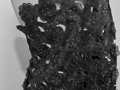 2 Yard BLACK Cutout Embroidery Rhinestones Organza Lace Fabric 50” Width