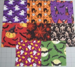64 Halloween 5″ Quilt Squares Charm pack Pumpkins Bats Ghosts Black Cats Mummy