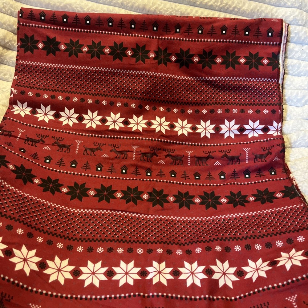 JoAnn Snuggle Flannel Fabric Elk Moose Red Winter Flowers 216X42″ 6 yd