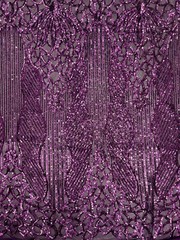 Artemis PLUM Sequins on Mesh Lace Fabric by the Yard