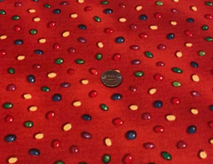 Small Colorful Beads*on Red * South Sea Imports * 100% Cotton Remnant * 22″ x 8″