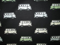 RETRO VW BUS MICRO PASTELS BLACK COTTON FABRIC FQ