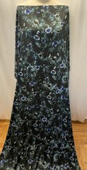 100% Floral Silk Charmeuse Deep Teal & Midnight Navy Blue 2Yards 23″ Long 54″ W