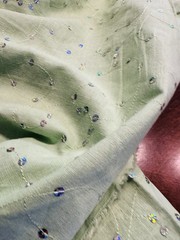 NEW Silver Sequins Embroidery on Green Cotton Linen Fabric 4 Yards 52″W